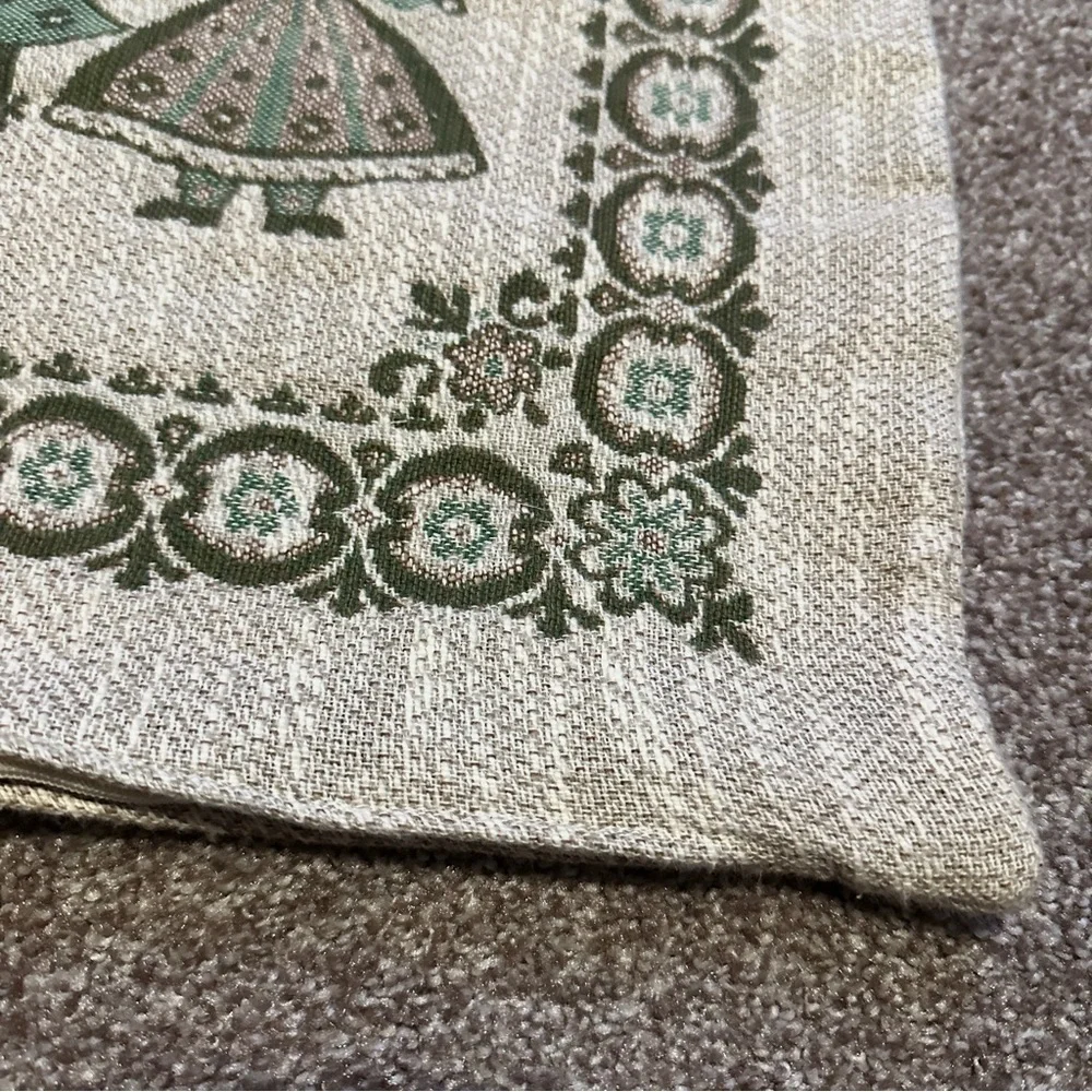 Vintage Austrian Folk Woven Square Pillow Case Boy Girl Beige Green Oktoberfest